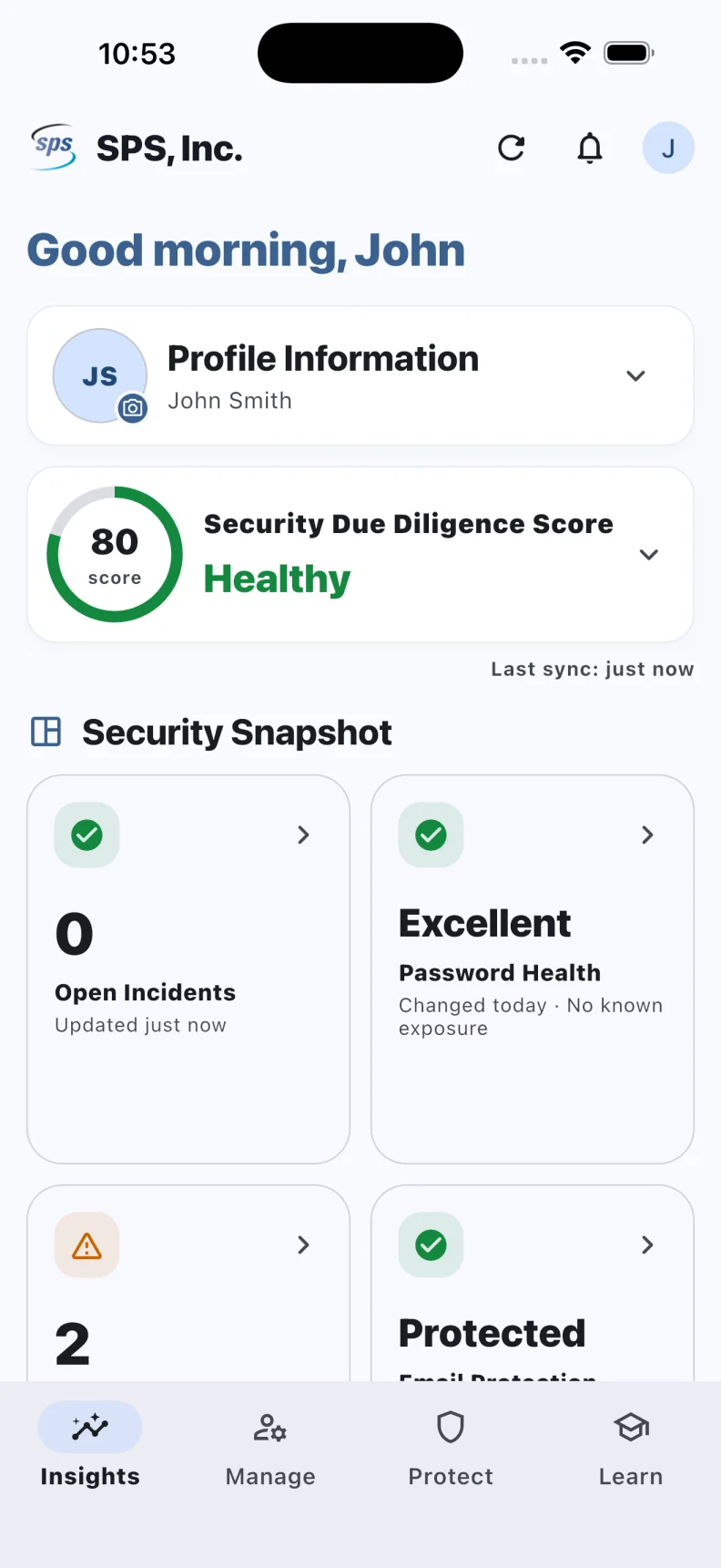MYID Self Verify Insights dashboard showing identity security health